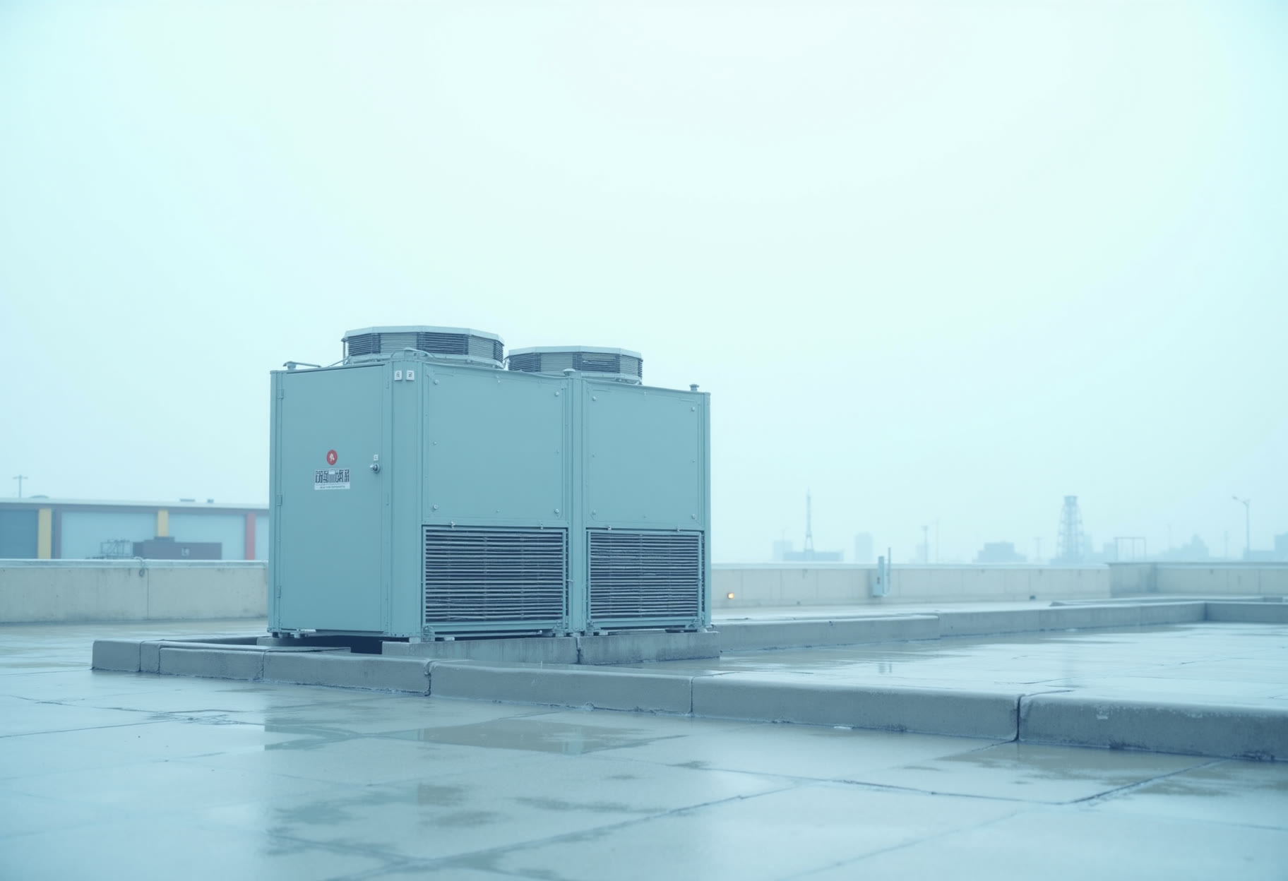 Condensing unit on the roof curb